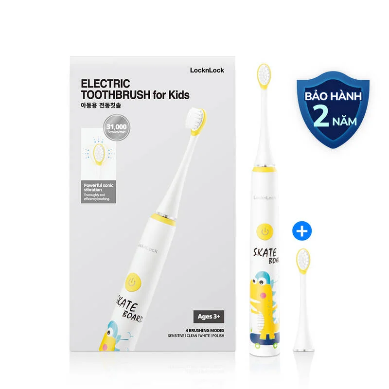 enr226wht ban chai danh rang dien cho be locknlock electric toothbrush for kids 5v1 5w  mau trang