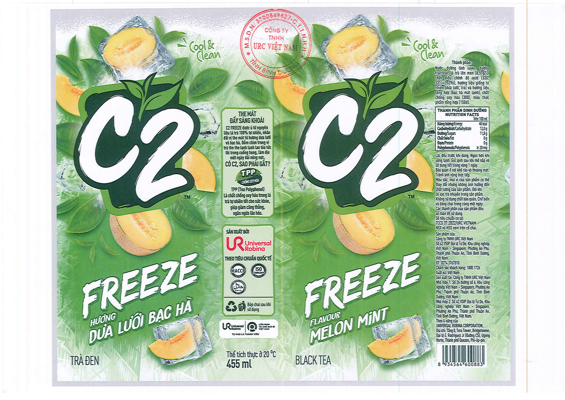 tra den huong dua luoi bac ha c2 freeze 455 ml